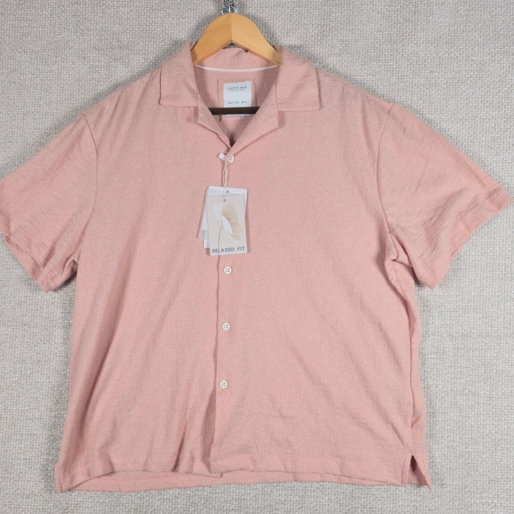 Cactus‎ Man Ricky Singh Relaxed Fit Short Sleeve Textured Shirt Pink Mens Large